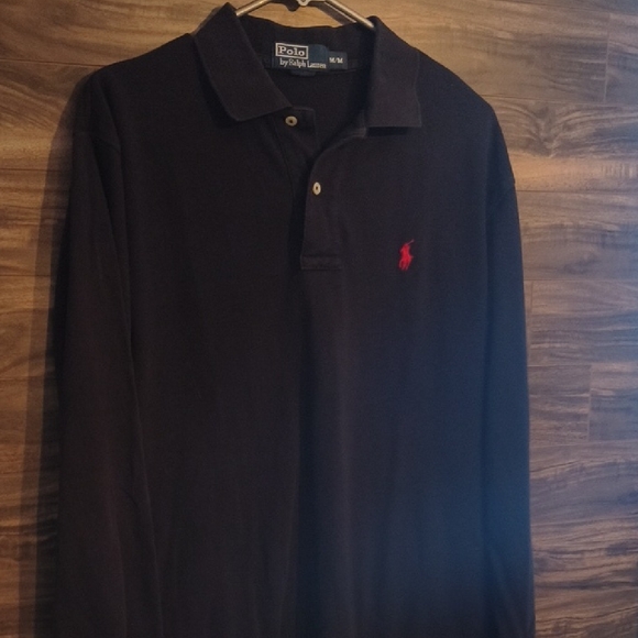 Polo by Ralph Lauren Men's Black Long Sleeve  Polo Shirt with Red Pony - Picture 2 of 4